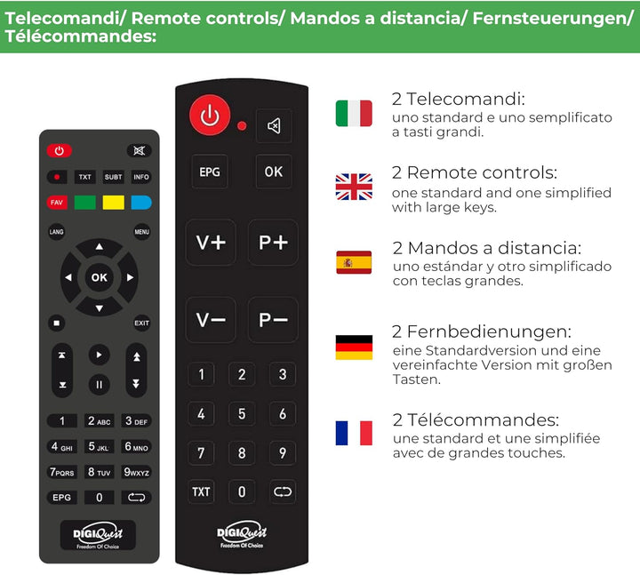 Digiquest DGQ990 HD Rec digitaler terrestrischer Decoder mit Zwei Fernbedienungen, Schwarz