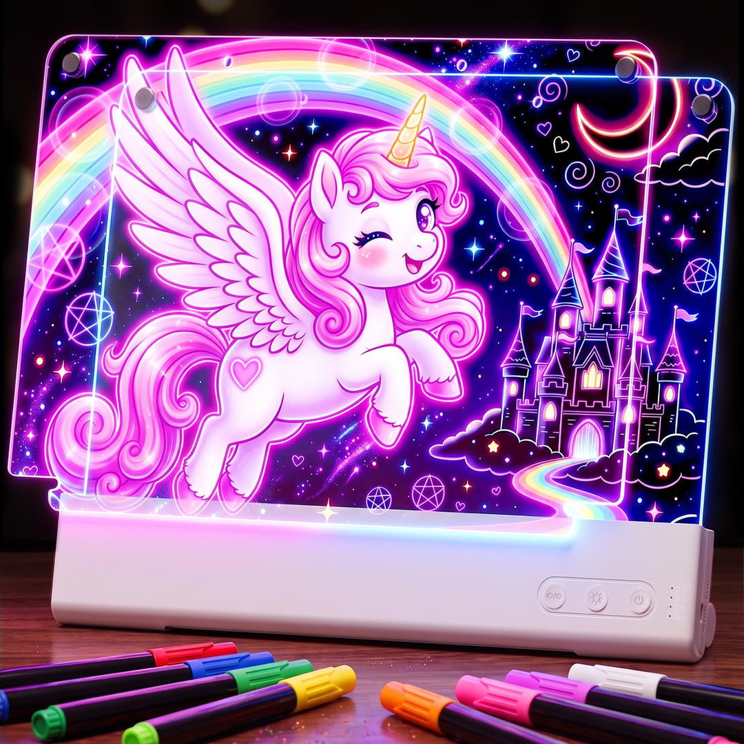 LED Zeichenbrett Kinder, Maltafel für Kinder mit Doppeltafel (Weiss) | 16 Zoll Zeichenfläche mit Ani