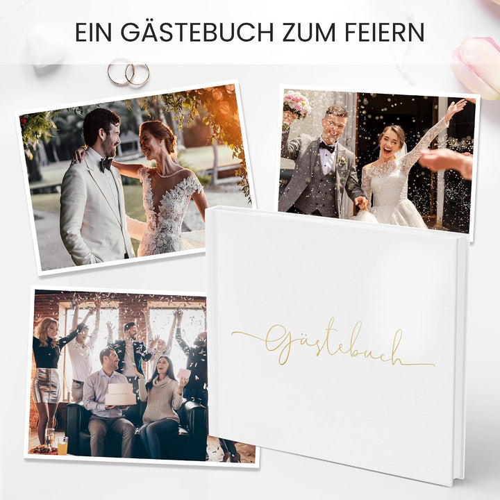 Hyggartn Gästebuch Hochzeit mit Stickern – Weisses Blanko Gästebuch 100 Seiten, Hochzeitsgästebuch &