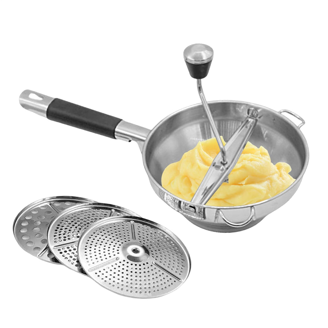 Kartoffelstampfer, Edelstahl Passiermühle mit 3 Frässcheiben, Reibequetsche Küchenwerkzeug, Passierm