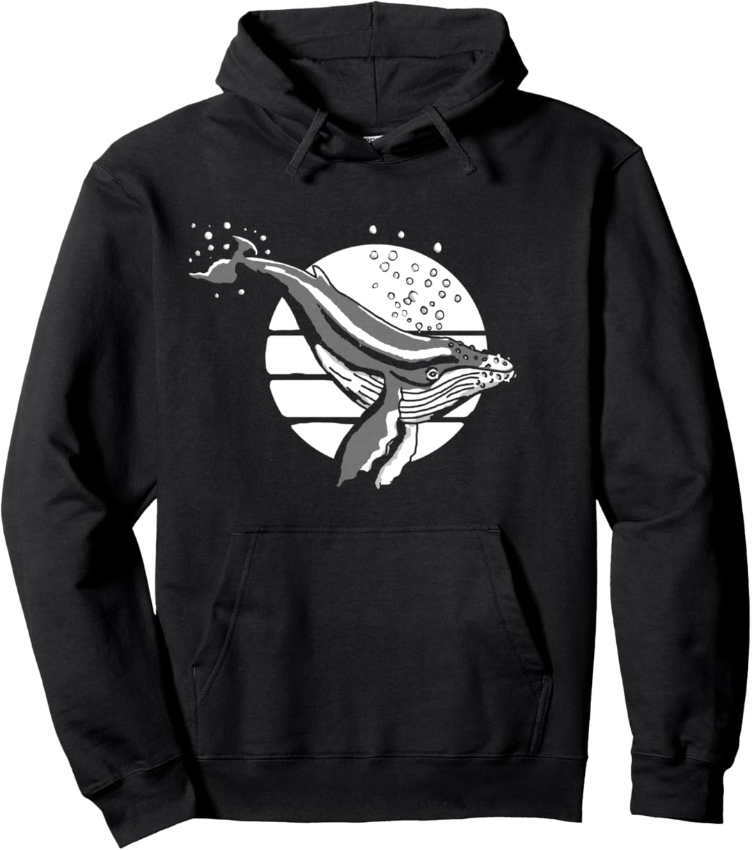 Minimalist Diving Humpback Whale 80's Retro Simple Graphic Pullover Hoodie