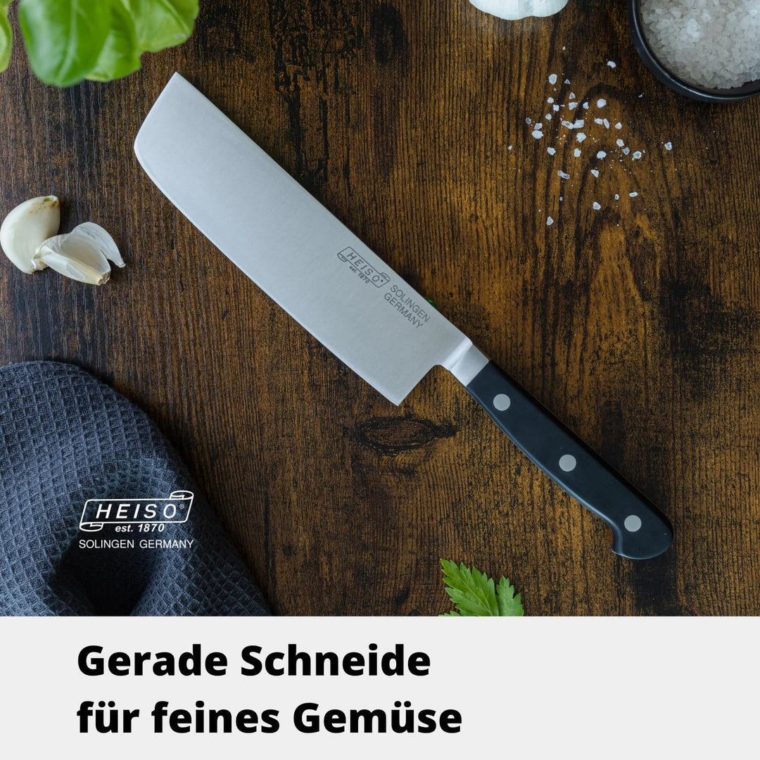 HEISO Nakiri Messer mit 17cm Klingenlänge, Geschmiedetes Gemüsemesser mit Griff aus pflegeleichtem K