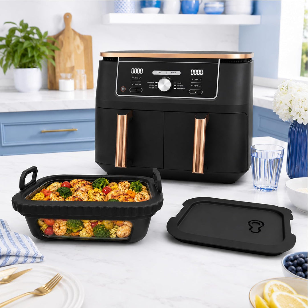 Auflaufform Airfryer für Ninja AF400EU/DZ400EU/AF500EU/COSORI Heissluftfritteuse 2 Kammern, Glas Air