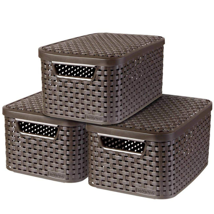Curver STYLE BOX S mit Deckel, 3er-Set, dunkelbraun, 3x7L Stil Box S+LID, SETX3 - PACK Dunkelbraun,
