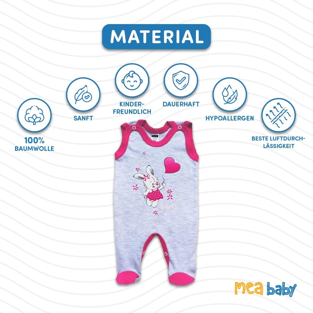 MEA BABY Unisex Baby Strampler mit Aufdruck aus 100% Baumwolle im 5er Pack. Baby Strampler für Mädch