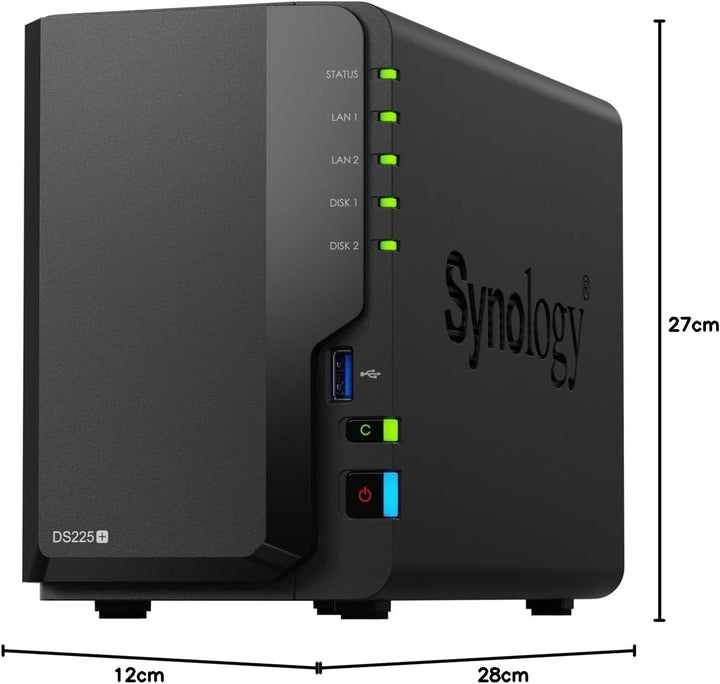 Synology DS225+ 2-Bay Diskstation NAS (Intel Celeron J4125 4-Core 2.0 GHz 2GB DDR4 RAM 2xRJ-45 1GbE