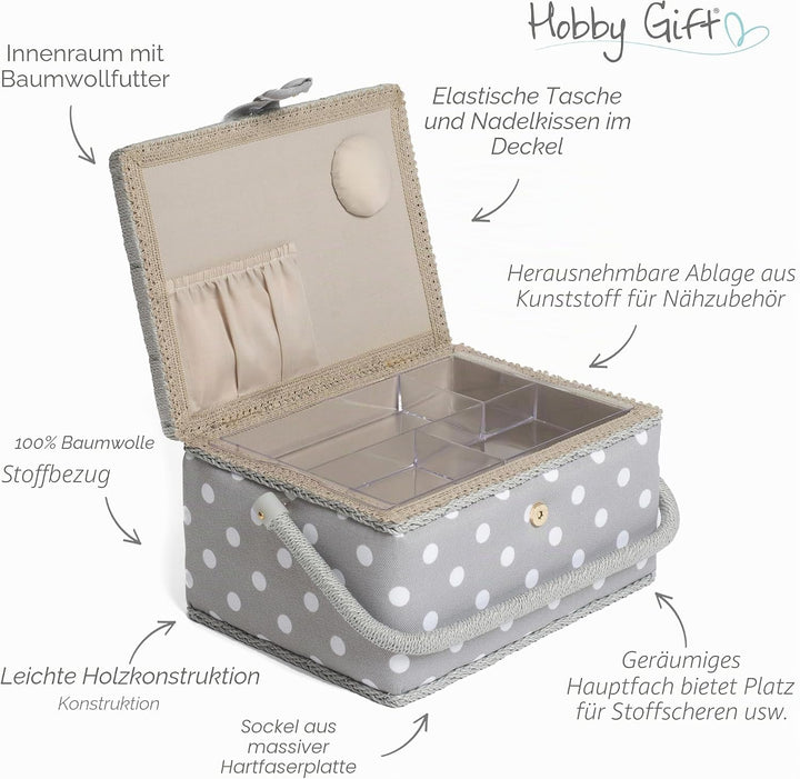 Hobbygift Nähkästchen, Baumwollmischung, Grauer Punkt, Mittelgross Grauer Fleck, Grauer Fleck