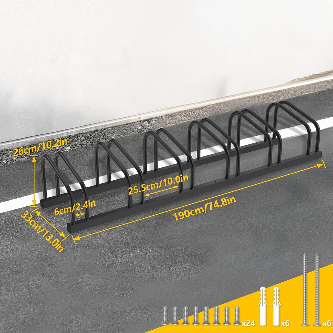 Froadp Fahrradständer Boden für 6 Fahrräder,Mehrfachständer für 30-65mm Reifenbreite, Galvanisierter
