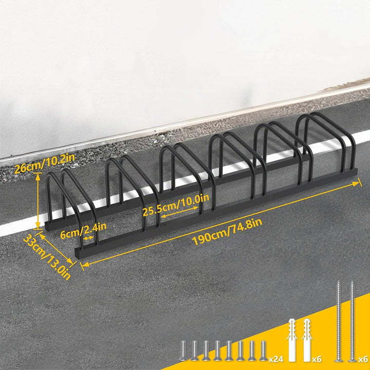 Froadp Fahrradständer Boden für 6 Fahrräder,Mehrfachständer für 30-65mm Reifenbreite, Galvanisierter