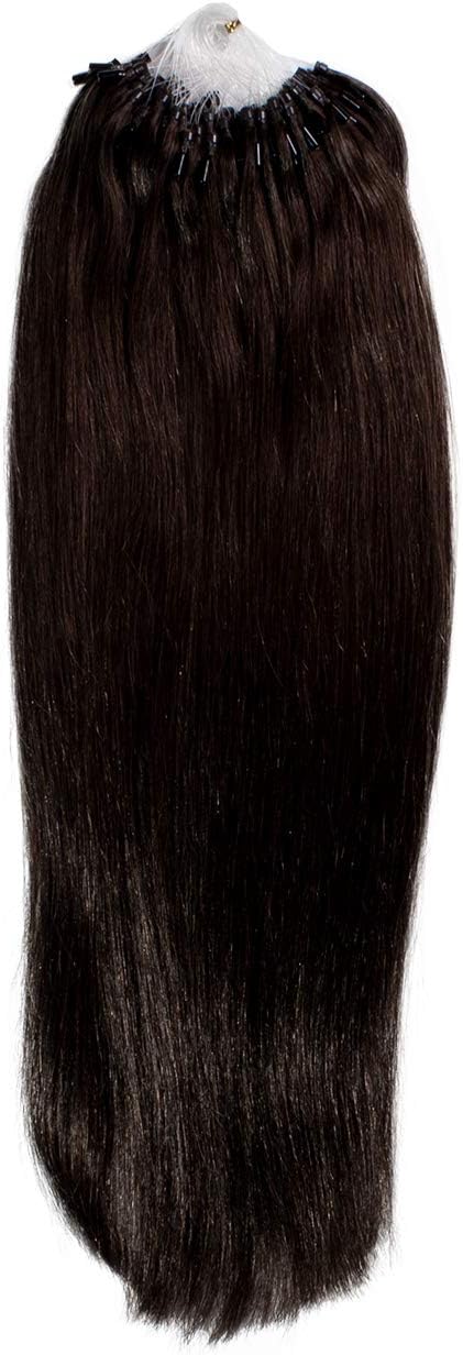 hair2heart Premium Microring Extensions Echthaar glatt - 200 Strähnen 1g 60cm 4/0 mittelbraun #2 Dun