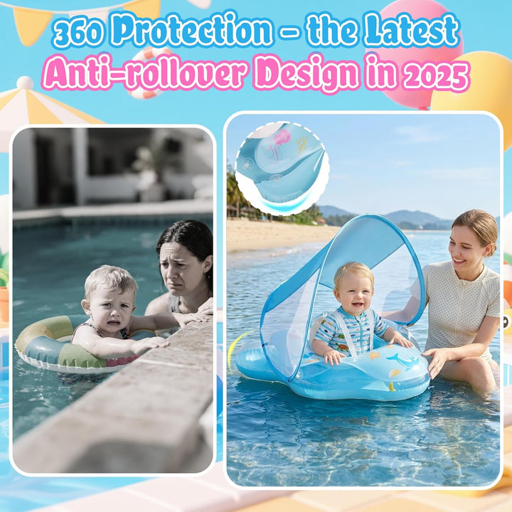 Baby Schwimmring mit Sonnendach UPF50+ Schwimmring Baby mit Sonnendach mit 1*Luftpumpe & 2*Flickzeug