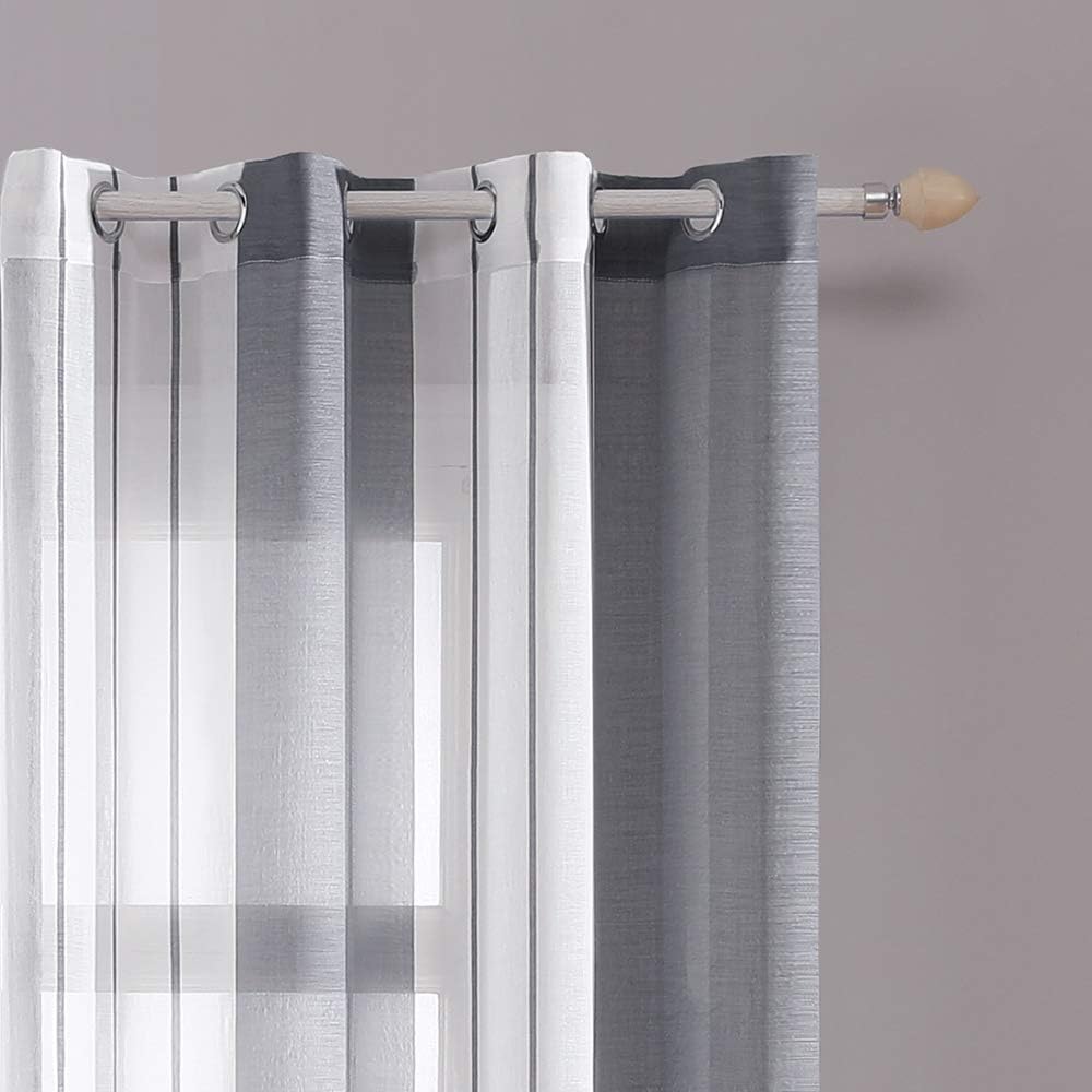 MIULEE Gardinen Gestreift Transparent mit Ösen, Voile Vorhänge Wohnzimmer Modern 2er Set, Vorhang Sc