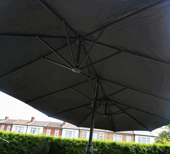 QMBasic Doppelsonnenschirm 4,6 x 2,7 m Oval Anthrazit Gartenschirm Kurbel Sonnenschirm Marktschirm T