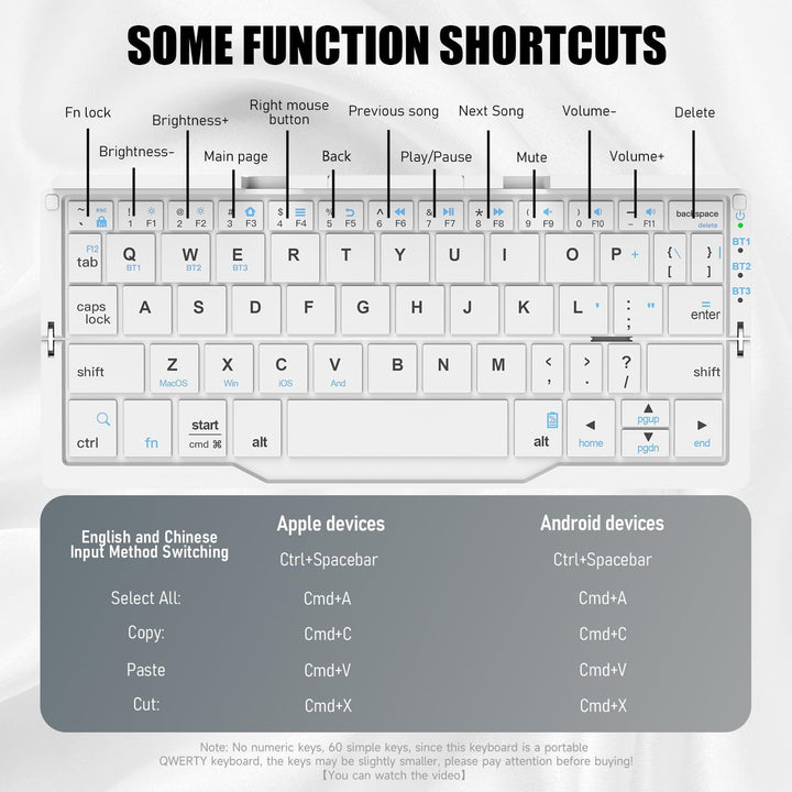 Leise Tastatur Faltbare QWERTY BT mit Magnetischem Ständer, Aluminium Mini Tragbare Kabellose Tastat