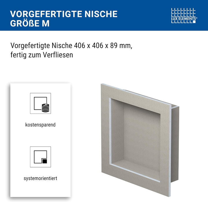 LUX ELEMENTS Wandnische Dusche Fertig zum Verfliesen 40,6 x 40,6cm I Vorgefertigte Duschnische aus H