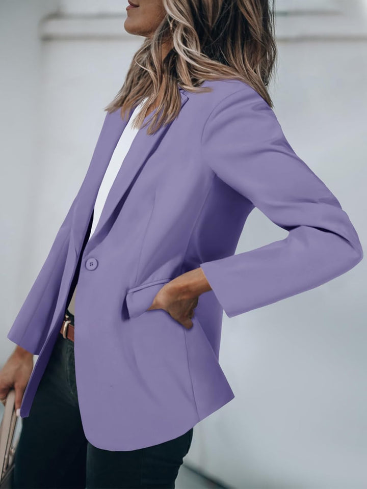 Cicy Bell Damen Langarm Casual Blazer Arbeit Büro Knopf Open Front Jacke Anzug S Blue Purple, S Blue