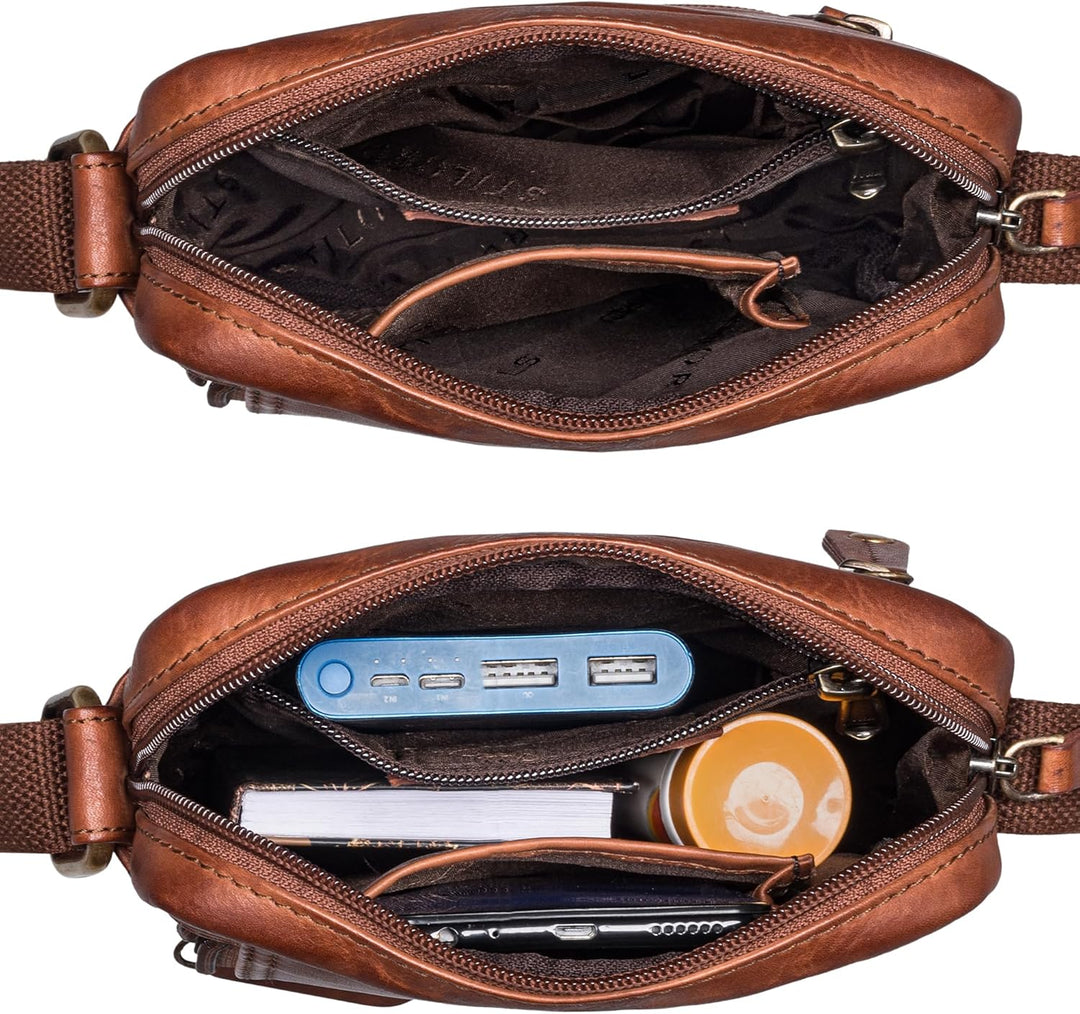 STILORD 'Brandon' Herrentasche Leder Braun Umhängetasche klein Schultertasche Männer 7 Zoll Tablet H