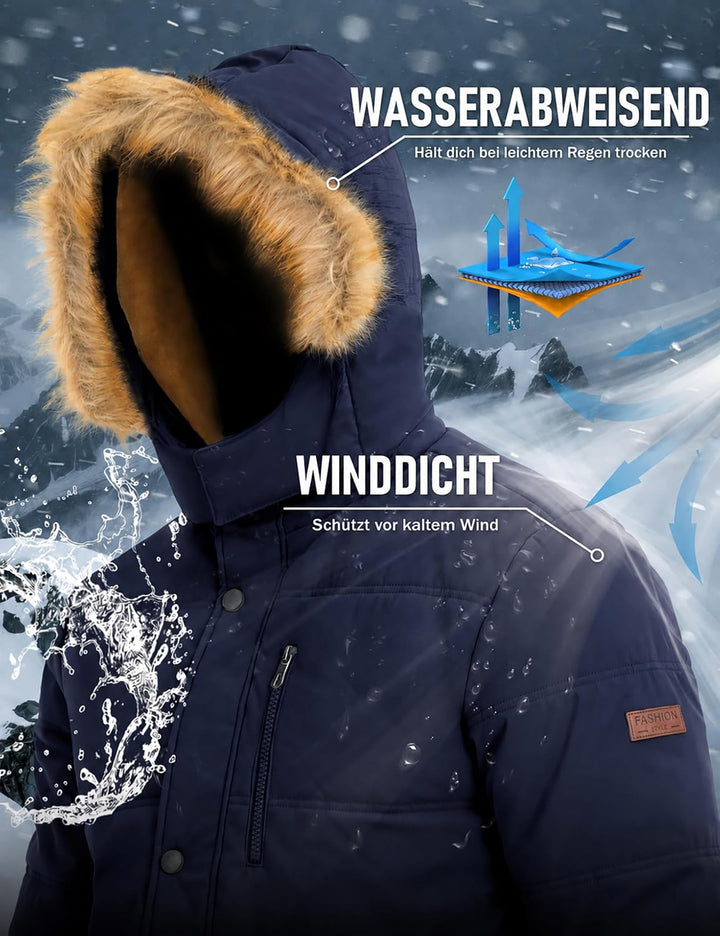 MAGCOMSEN Herren Winter Parka Jacke Winddicht Outdoor Warme Fleecejacke Freizeit Übergangsjacke Wass