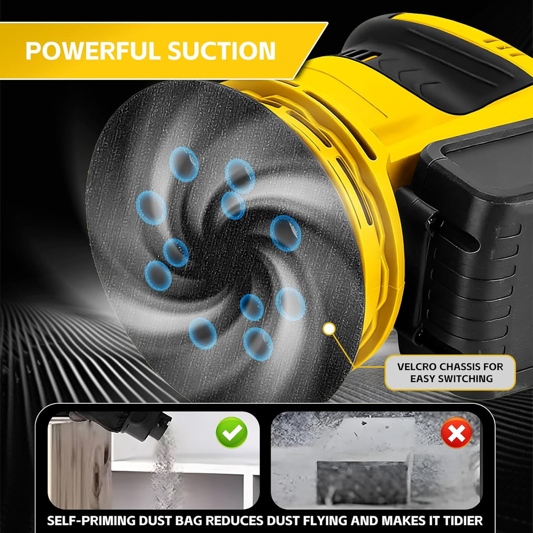 Roadtime Exzenterschleifer für DeWalt 20V Akku(no Akku),125mm Schleifmaschine 20,000 U/min, 3 Geschw