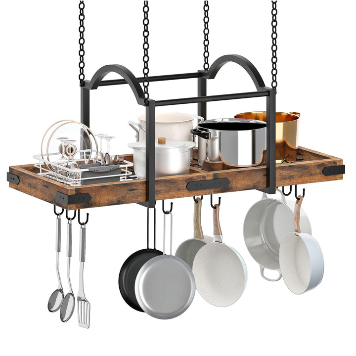 HOOBRO Topfdeckelhalter, hängendes Topfregal, Küchenregal mit 10 S-Haken, Deckenmontiertes Topf Orga
