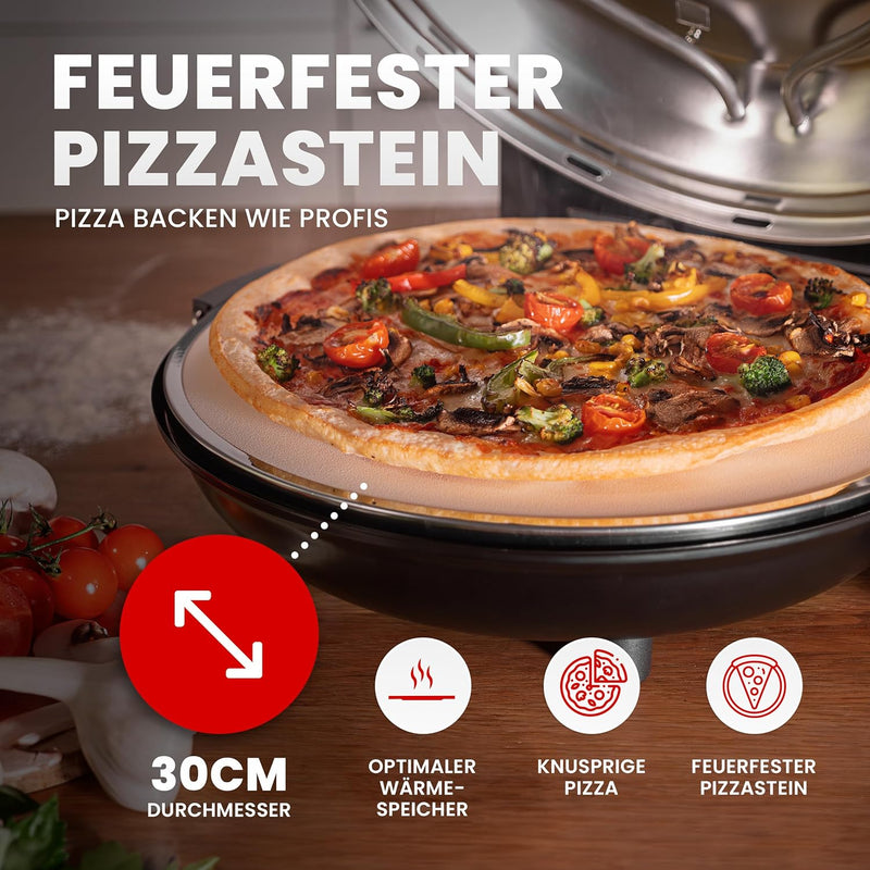Pizzaofen Pizzamaker Elektrisch mit Pizza-Stein, Leistung 1200 WATT, bis zu 400°C, Steinofen Pizzama
