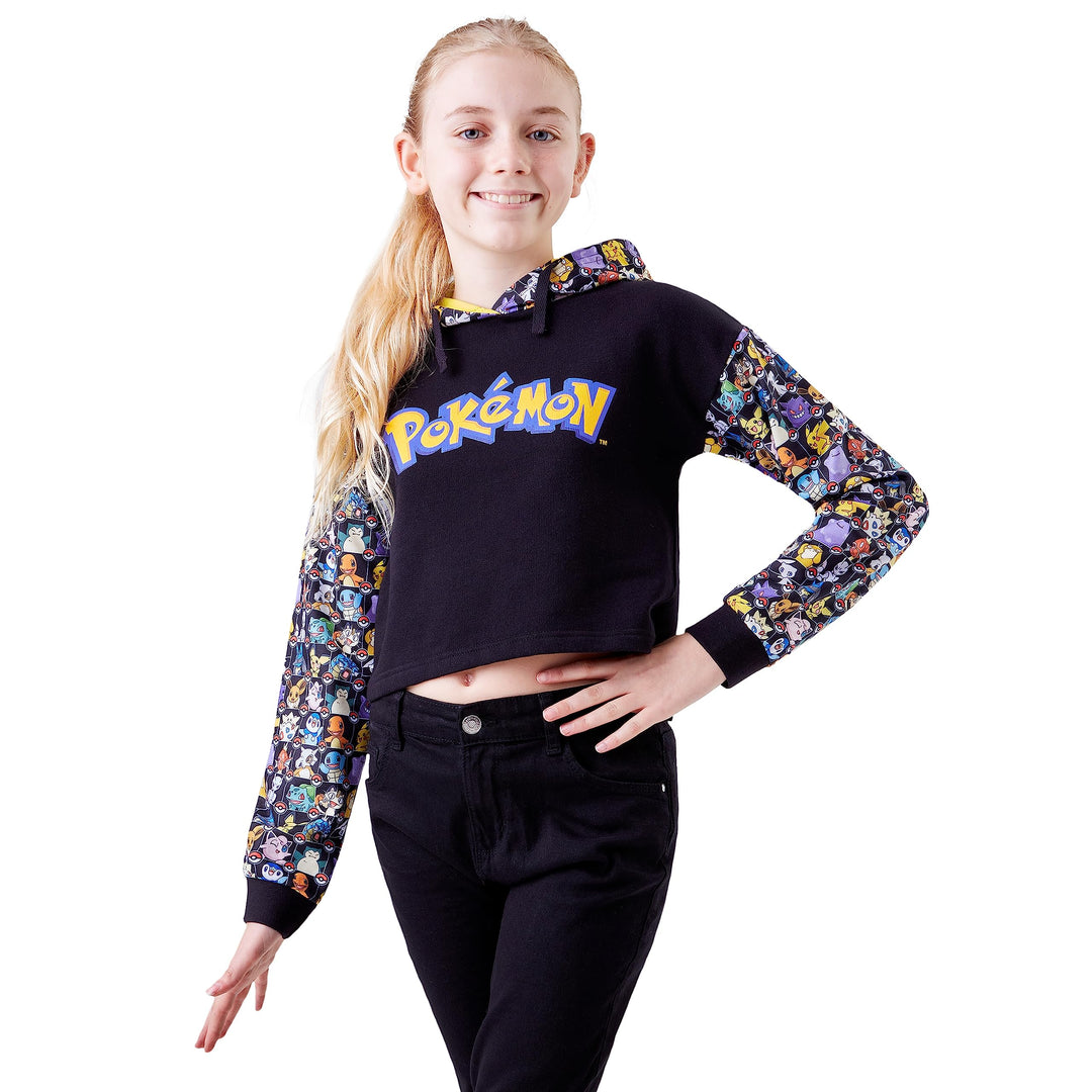 Pokemon Hoodie Mädchen Crop Top Trendige Kapuzenpullover Cropped Hoodie Pullover Sweatshirt für Mädc