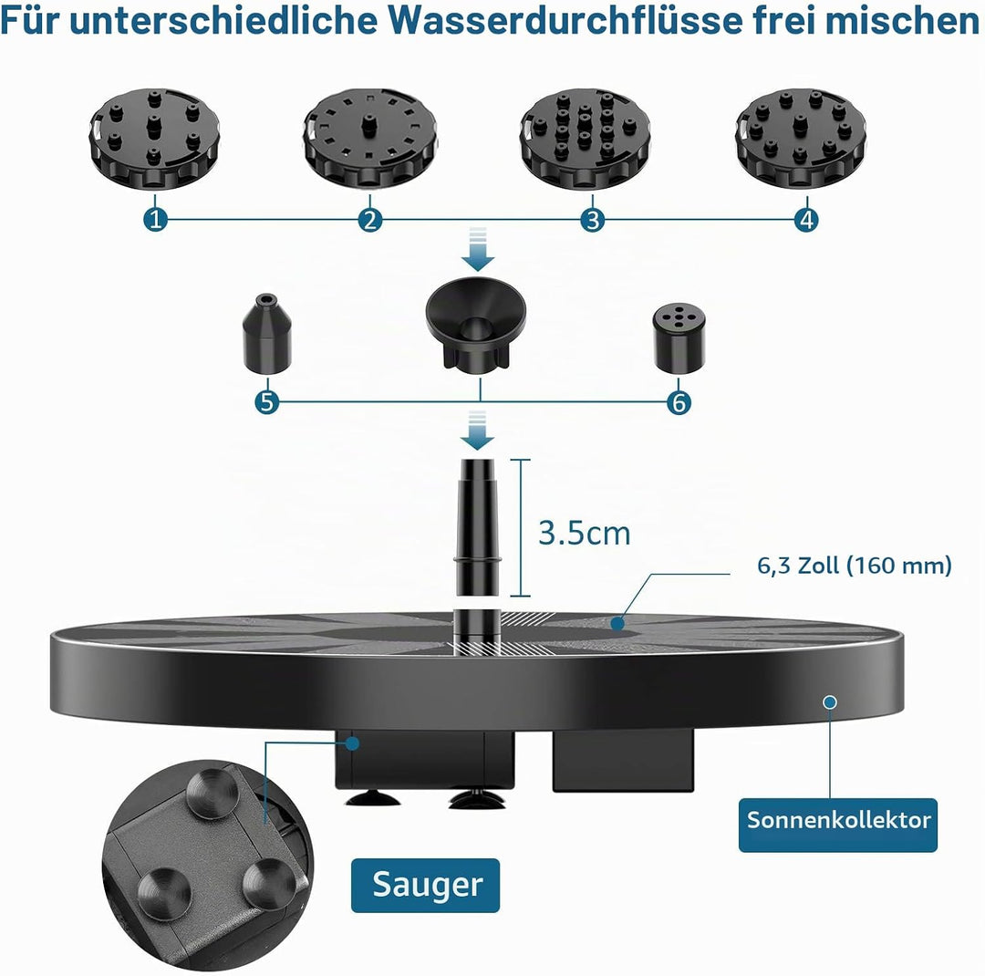 AISITIN 2.5W Solarbrunnen für Draussen Solar Springbrunnen für Aussen mit 6 Effekte Teichpumpe Solar