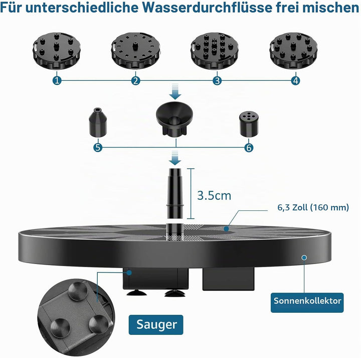 AISITIN 2.5W Solarbrunnen für Draussen Solar Springbrunnen für Aussen mit 6 Effekte Teichpumpe Solar