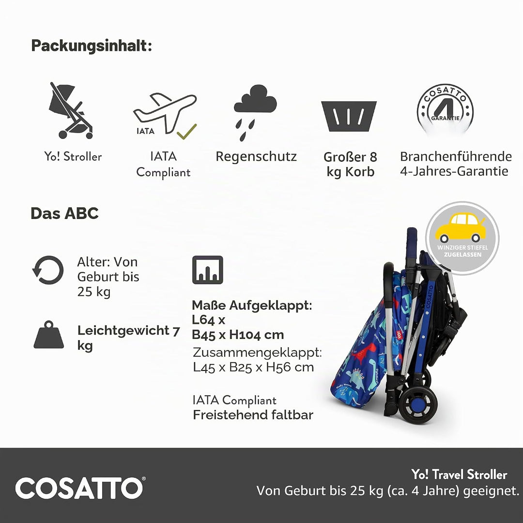 Cosatto Yo Reisebuggy – leichter Baby-Kinderwagen mit kompaktem Faltmass ab Geburt bis 25kg – airlin