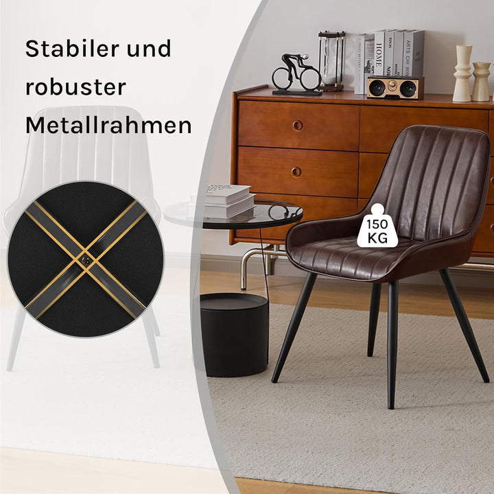 Lestarain 2 Stücke Esszimmerstuhl, Retro Küchenstuhl Wohnzimmerstuhl Sitzfläche Aus PU Retrostuhl mi