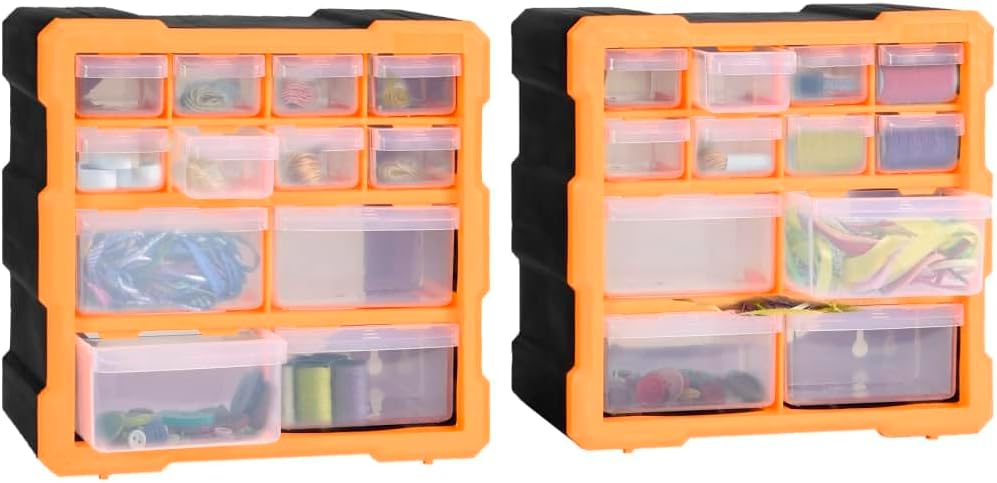 Myheimly Multi-Schubladen-Organizer 2 Stk. 12 Schubladen 26,5x16x26 cm Orange und Schwarz 12 Schubla