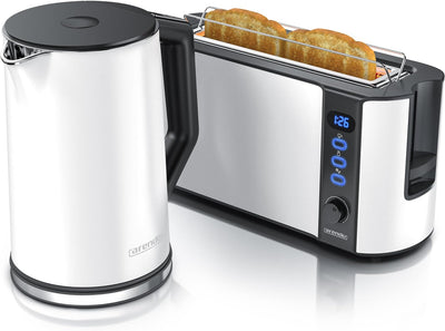 Arendo - Wasserkocher und Toaster im Set Edelstahl Weiss, Wasserkocher 1,5L 40°-100°C Warmhaltefunkt