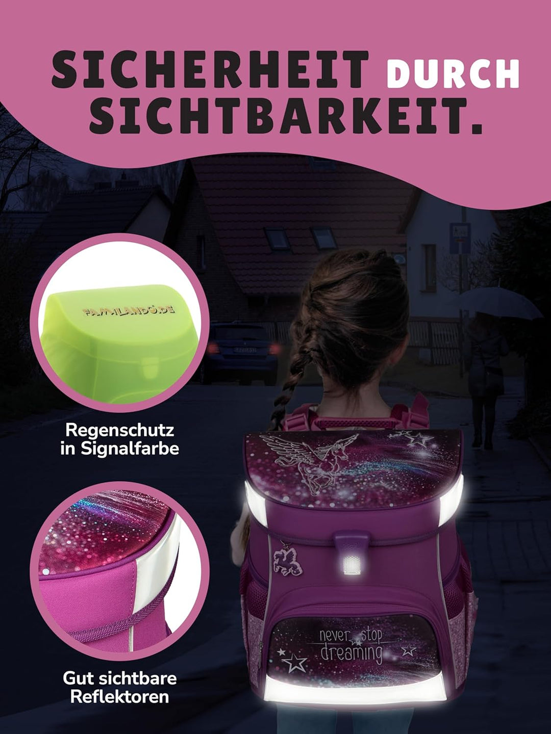 Familando - Scooli Campus Fit Schulranzen Set - 5-teilig mit Federmappe - Pegasus Violett - Ergonomi