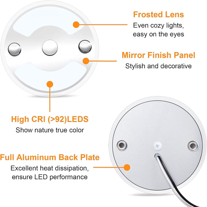 Obeaming 4 x 12V LED Deckenleuchte Wohnmobil Flach Dimmbar Panel Rund Leuchte 75mm 235LM mit Touch S