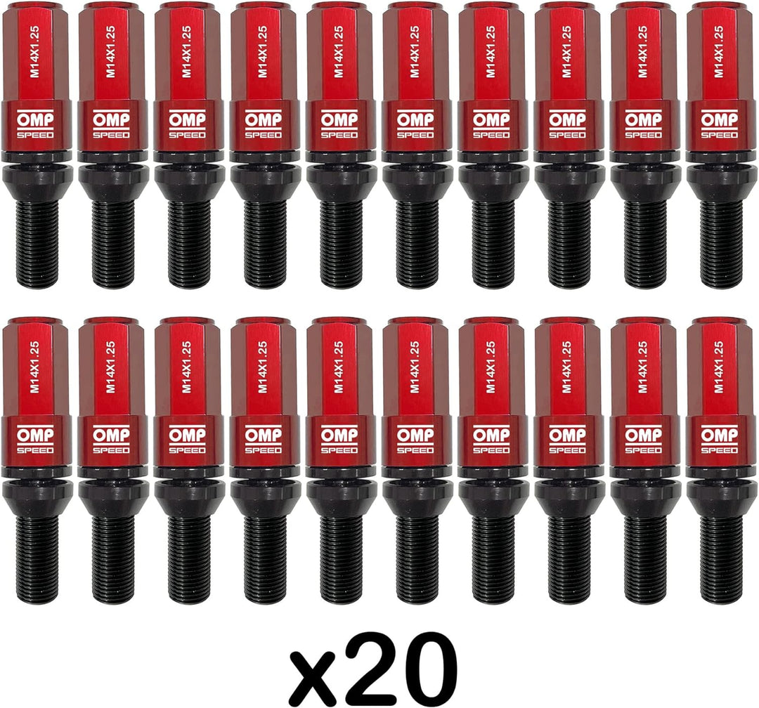 OMP SPEED - Set Performance-Schrauben mit Aluminiumschutz, M14X1.25, HEX: 17-19, L: 28 mm, Farbe: ro