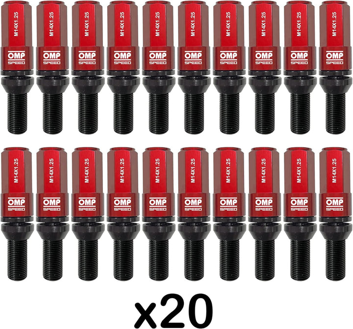 OMP SPEED - Set Performance-Schrauben mit Aluminiumschutz, M14X1.25, HEX: 17-19, L: 28 mm, Farbe: ro