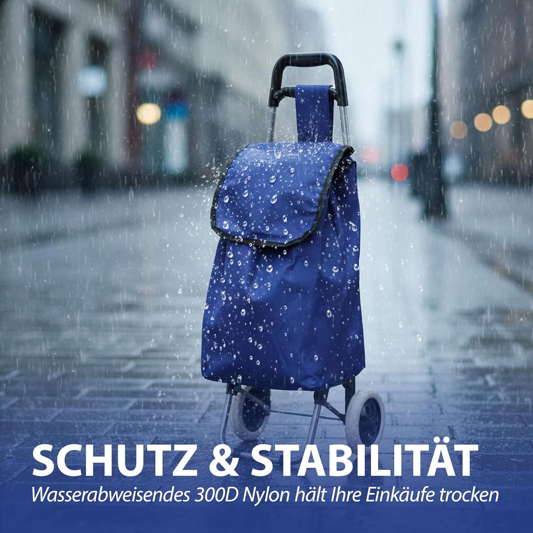 Einkaufstrolley blau | Volumen 45L 40x92x20cm Polyester Metallgestell | Einkaufswagen auf Rollen | R