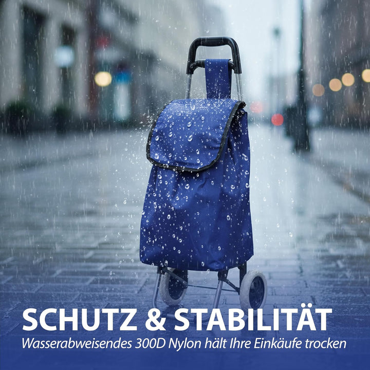 Einkaufstrolley blau | Volumen 45L 40x92x20cm Polyester Metallgestell | Einkaufswagen auf Rollen | R
