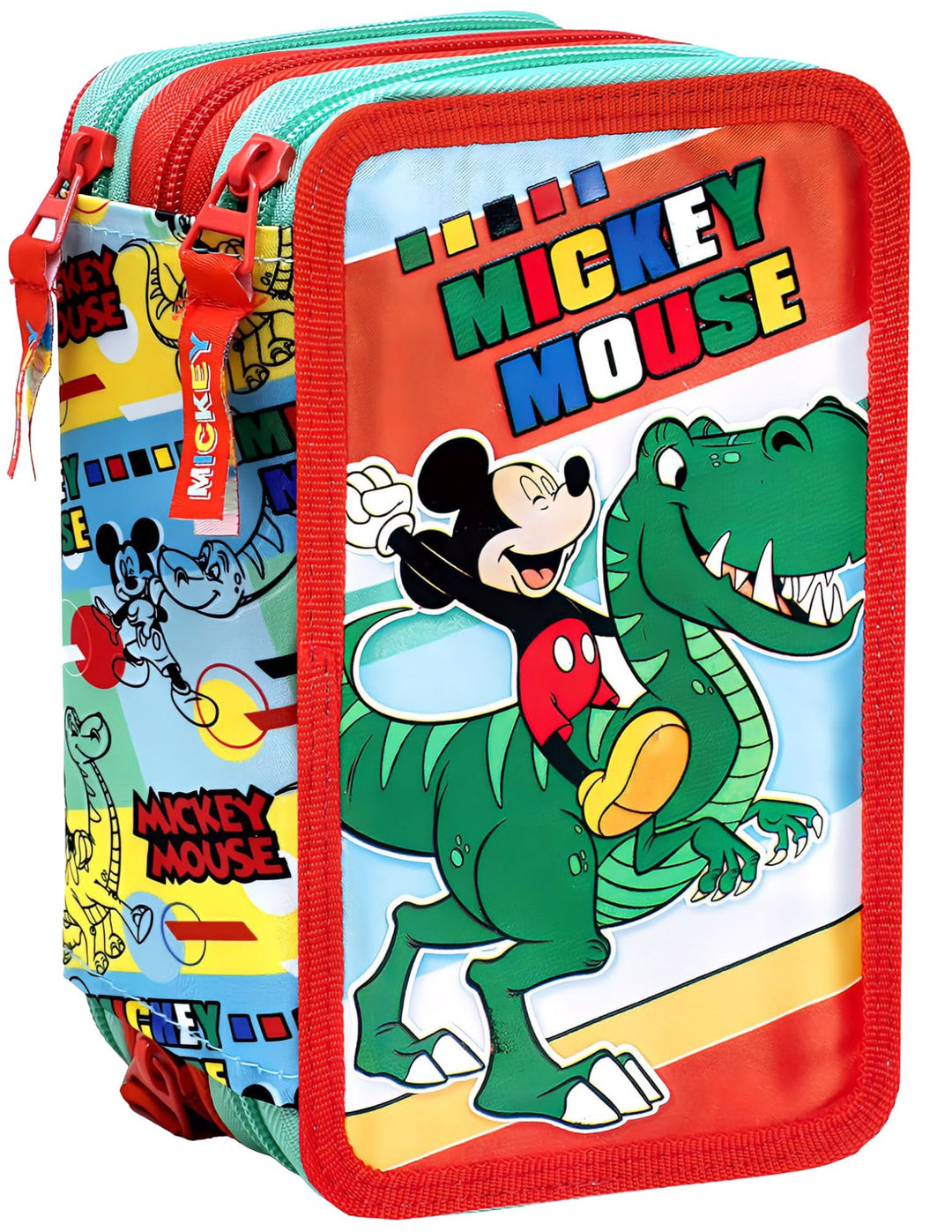 Disney Micky Maus mit T-Rex Dinosaurier Federmäppchen 44 Stück, Mäppchen, Federtasche für Schreibwar