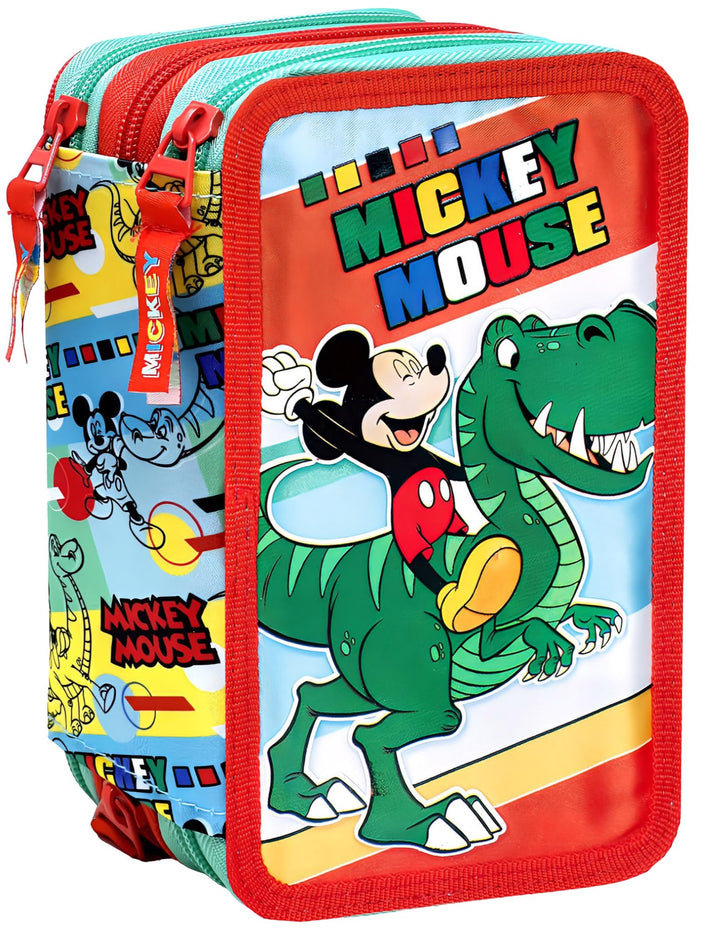 Disney Micky Maus mit T-Rex Dinosaurier Federmäppchen 44 Stück, Mäppchen, Federtasche für Schreibwar