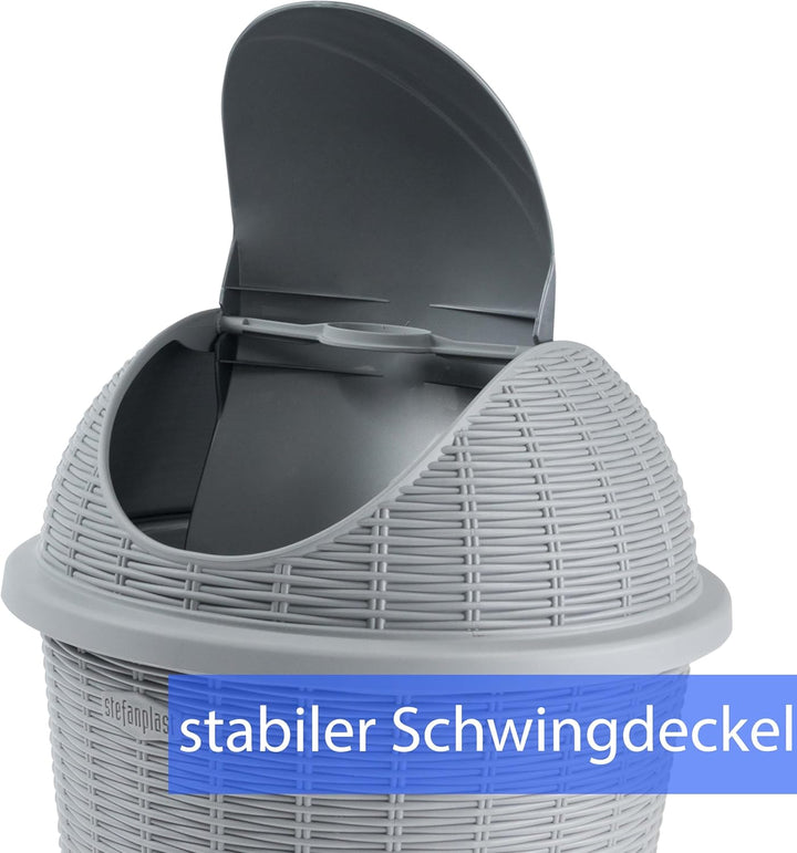 Mülleimer 10 Liter rund Weiss Rattanoptik Schwingdeckel Schwingdeckeleimer Kunststoff Küche Büro Bad