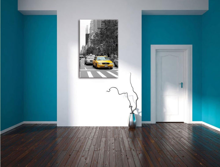 Pixxprint Taxis in New York Schwarz-Weiss als Leinwandbild/Grösse: 100x70 / Wandbild/Kunstdruck/fert