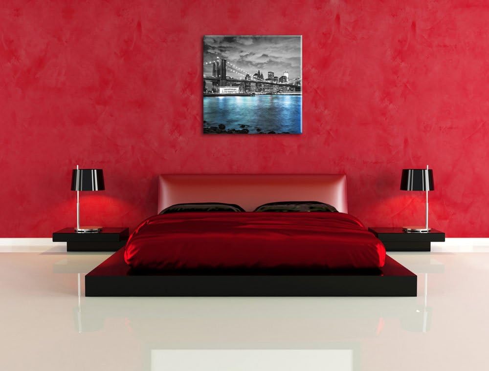 Pixxprint New York Skyline am Abend schwarz/weiss, Format: 70x70 auf Leinwand, 70x70
