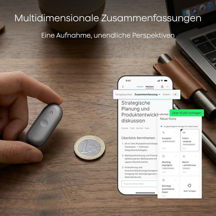 Plaud NotePin S Diktiergerät mit taktiler Aufnahmetaste KI Voice Recorder KI-Notizgerät KI-Schreibfu