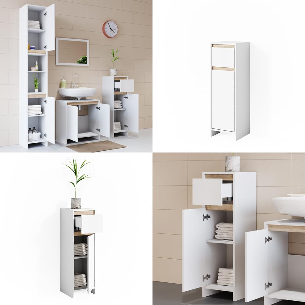 Vicco Midischrank Emma, Weiss/Sonoma, 30 x 95 cm Midi-Schrank, Midi-Schrank