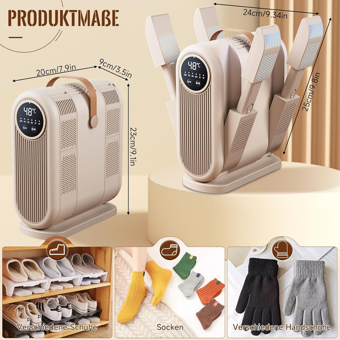 4 In 1 Schuhtrockner Elektrisch Antibakteriell, Shoe Dryer mit 1/3/6H Timer und 2 Windgeschwindigkei