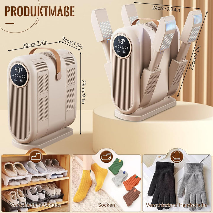 4 In 1 Schuhtrockner Elektrisch Antibakteriell, Shoe Dryer mit 1/3/6H Timer und 2 Windgeschwindigkei