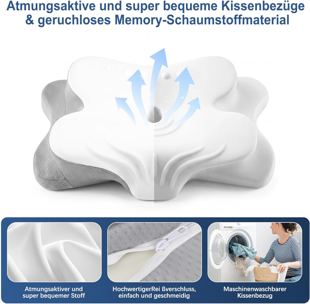 VYLEE Ergonomisches Nackenkissen Memory Foam Kopfkissen für Rücken-, Seiten- und Bauchschläfer, Schl