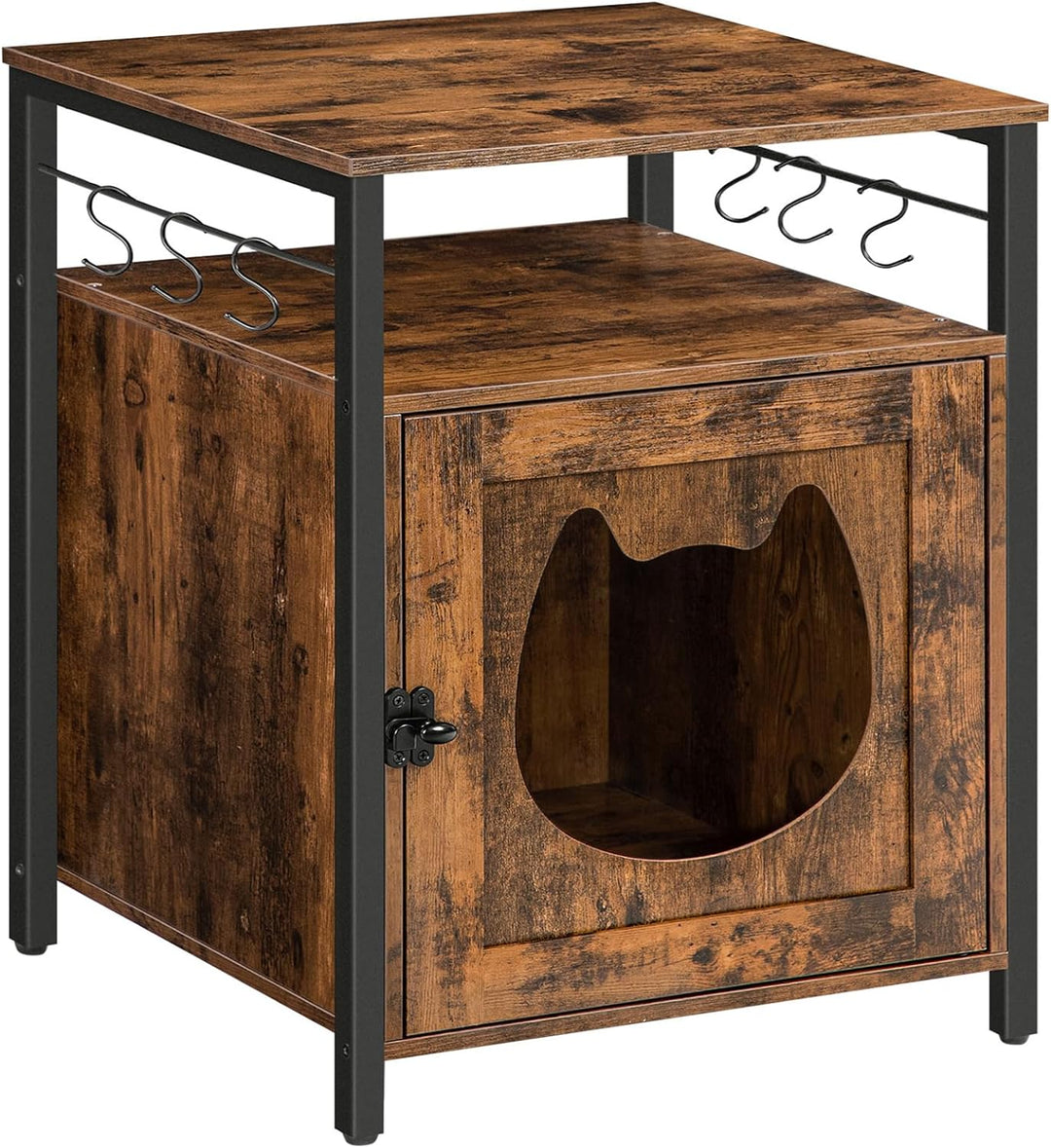 HOOBRO katzenklo Schrank, katzentoilette, katzenschrank katzenhaus mit 6 Haken,