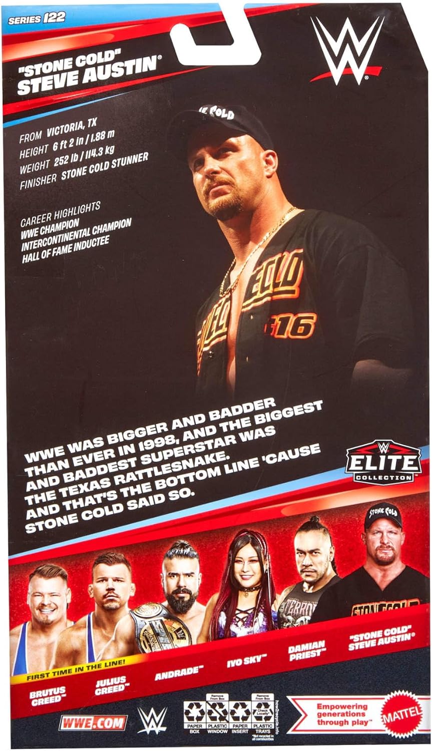 Mattel WWE Elite Actionfigur und Zubehör, Serie #122, ca. 15 cm grosse Sammelfigur Stone Cold Steve